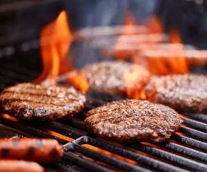 Grilling burgers on a gas bbq